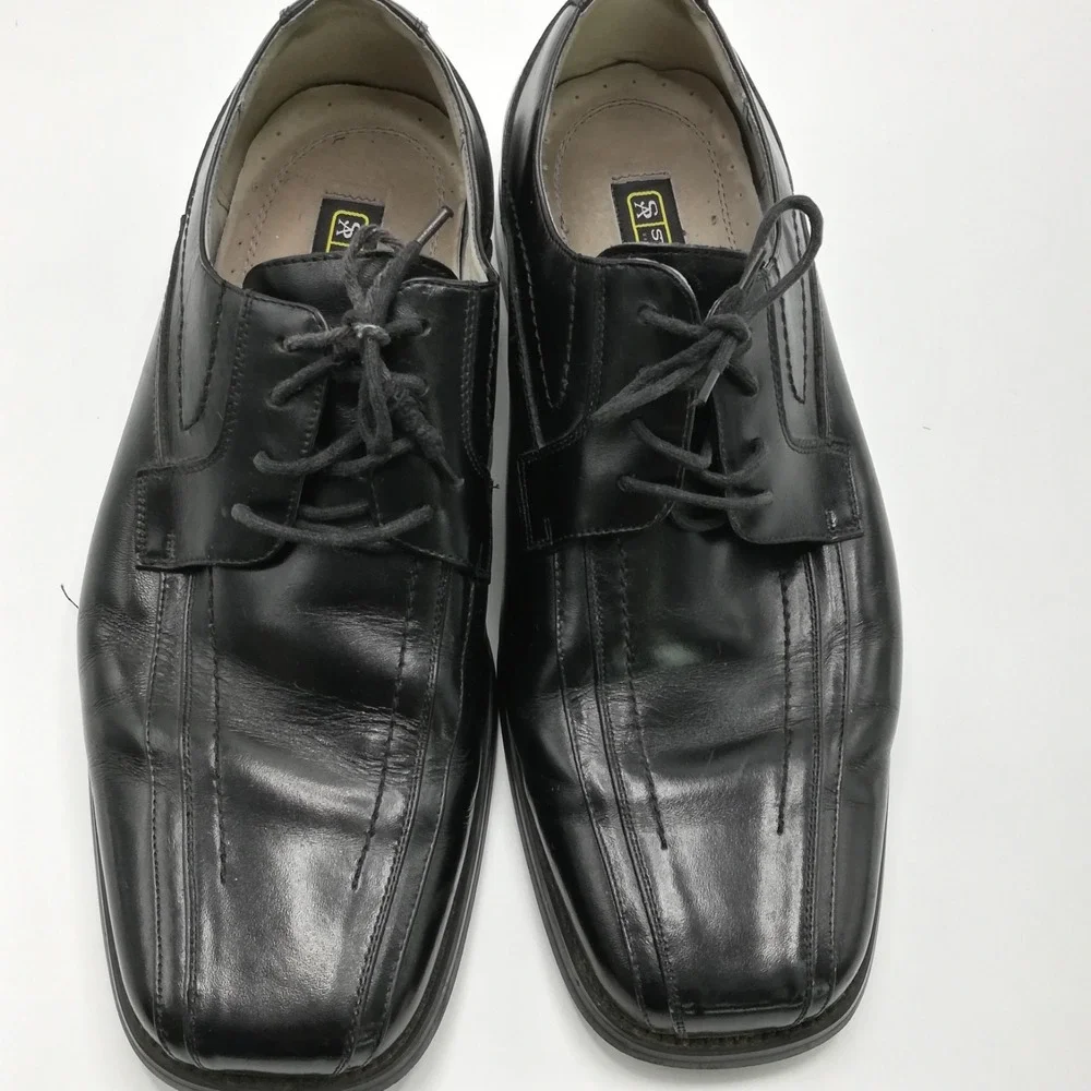 Stacy Adams Shoes Mens Oxford Dress Black Leather Lace Up Square Toe Wide 10.5W